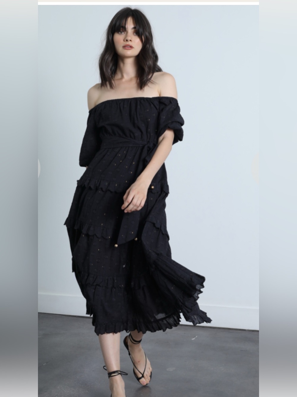 Karina Grimaldi‎ Icaria Tiered Dress Metallic Witchy Celestial Cotton Romantic